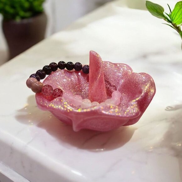 Handmade Resin Ring Dish ✦ Glittery Rose Pink ✦ Jewelry Holder w/ Cone ✦ 3.5" - Picture 5 of 8